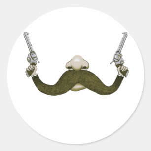 Moustache Cowboy Classic Round Sticker