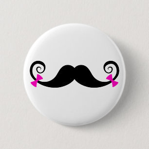 Moustache design with pink bows 6 cm round badge