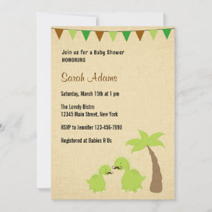Moustache Dinosaur Theme Baby Shower Invitation