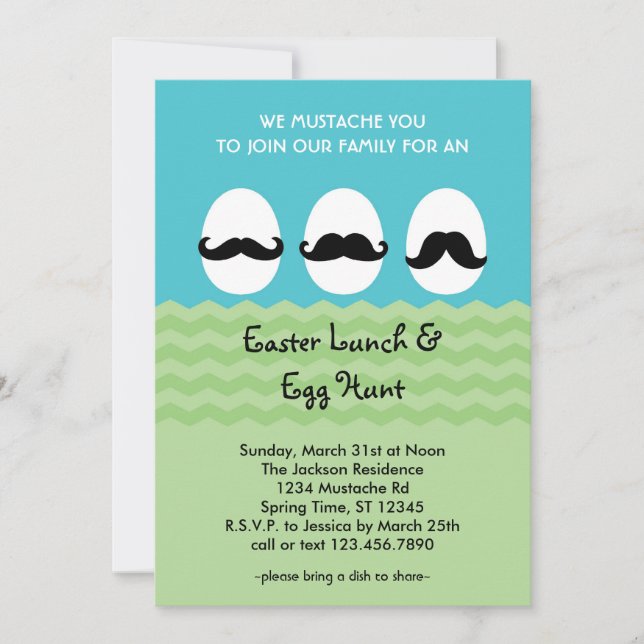 Moustache Easter Eggs Invitation (Front)