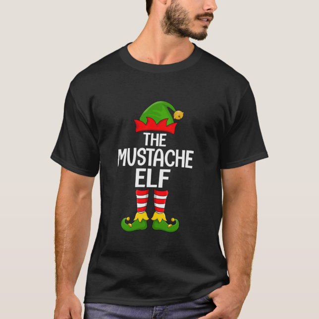 Moustache Elf Xmas Matching Family Elf Squad Chris T-Shirt (Front)