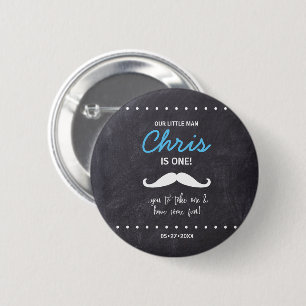 Moustache first birthday, Chalkboard background 6 Cm Round Badge