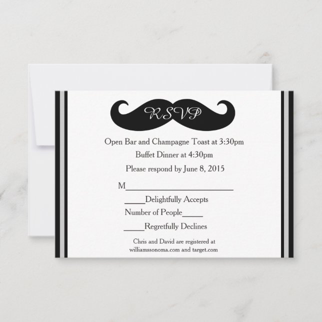 Moustache Gay Wedding Response Cards (Front)