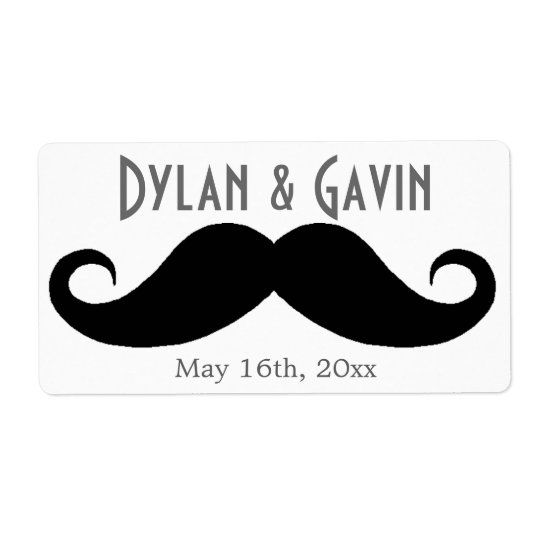 Moustache Gay Wedding Water Bottle Labels
