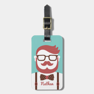 Moustache Gentleman Bowtie Personalised Luggage Tag