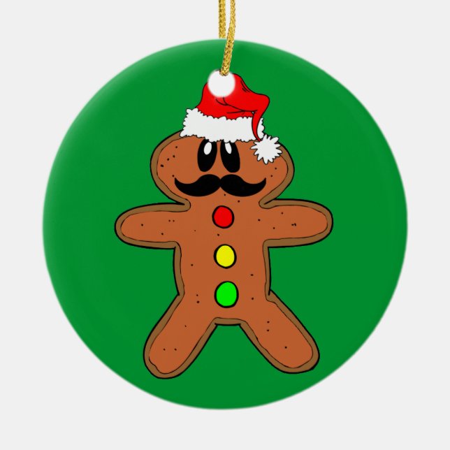 moustache gingerbread man ceramic tree decoration (Front)