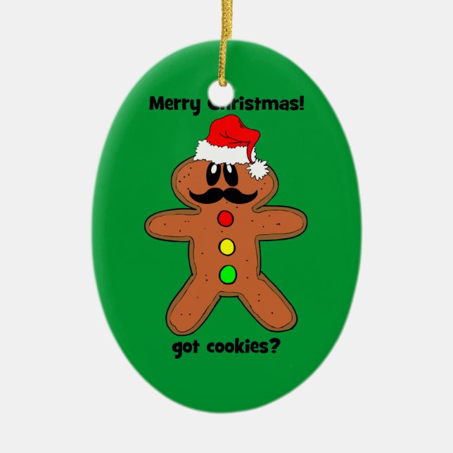 moustache gingerbread man ceramic tree decoration (Front)
