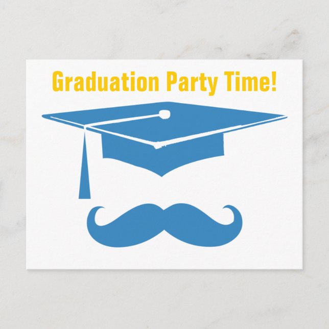 Moustache Graduation Light Blue Invitation Postcard (Front)