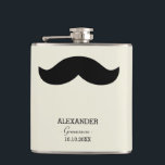 Moustache Groomsman Gift Custom Name Hip Flask<br><div class="desc">An old fashioned looking flask with a big black moustache,  your groomsman's name,  his role,  and the wedding date.</div>
