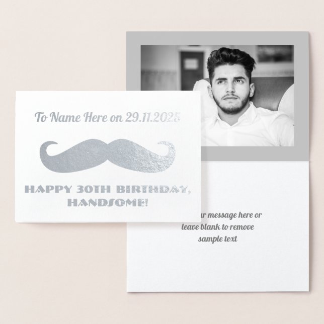Moustache Happy Birthday Handsome Humourous Silver Foil Card (Display)