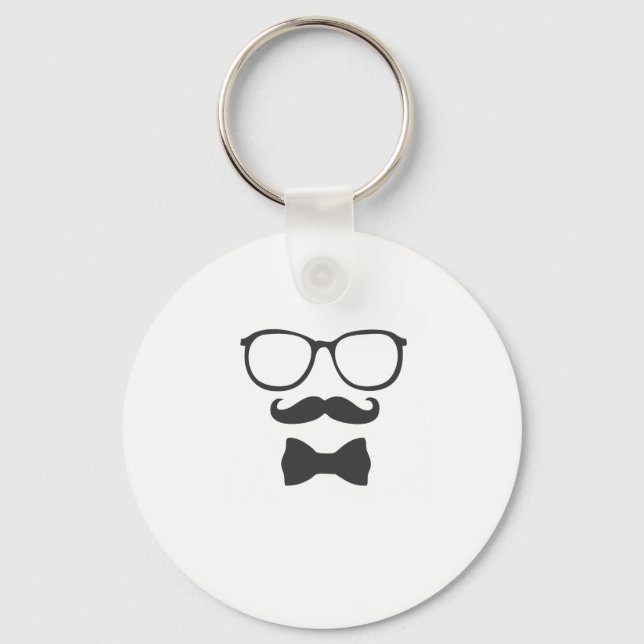 Moustache Hipster Bowtie Glasses Key Ring (Front)