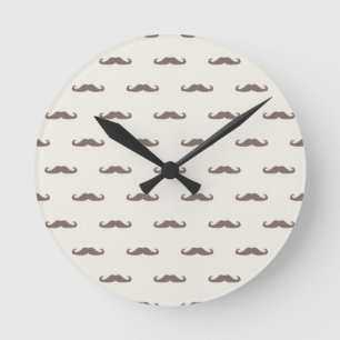Moustache hipster pattern 3 round clock