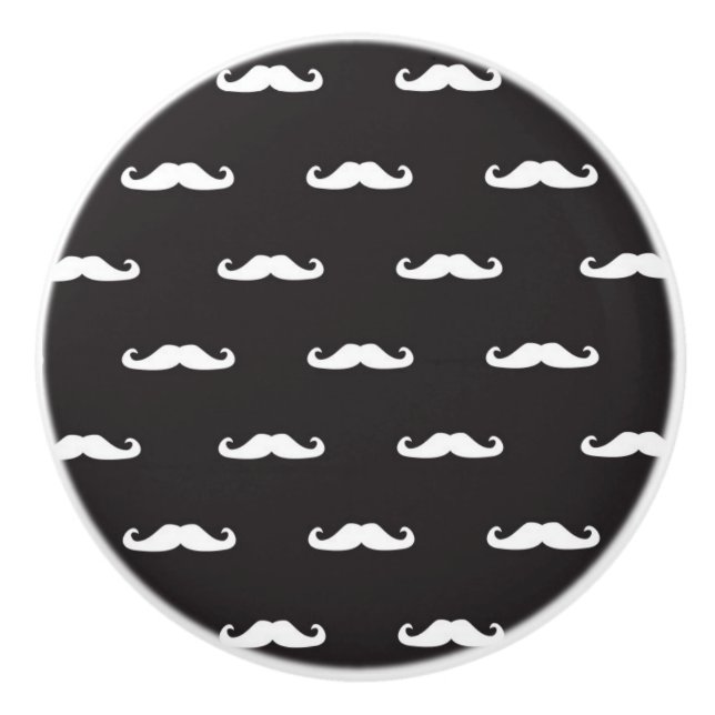 Moustache hipster pattern ceramic knob (Front)