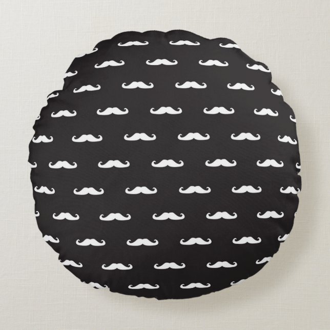 Moustache hipster pattern round cushion (Front)