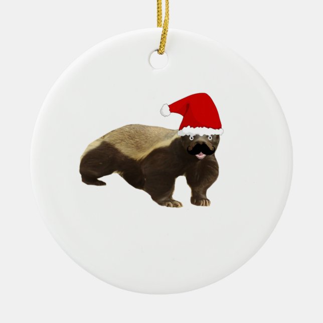Moustache Honey Badger Santa Ceramic Tree Decoration (Front)