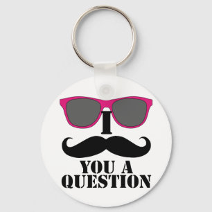 Moustache Humour with Pink Sunglasses Key Ring
