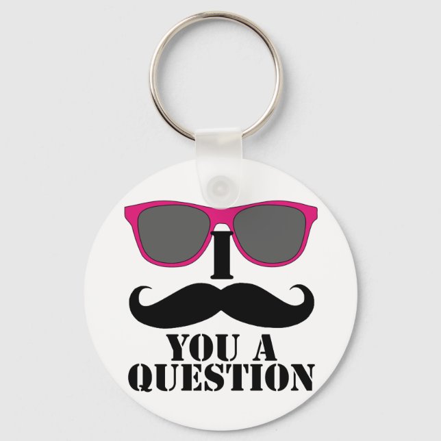 Moustache Humour with Pink Sunglasses Key Ring (Front)