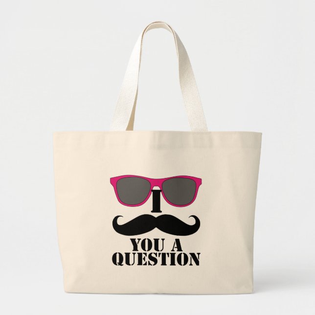 Moustache Humour with Pink Sunglasses Large Tote Bag (Front)