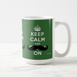 Moustache Keep Calm and Carry On   Green Coffee Mug