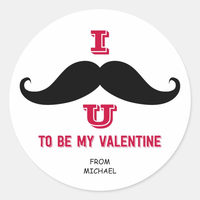 Moustache Kids Classroom Valentine Stickers (Front)