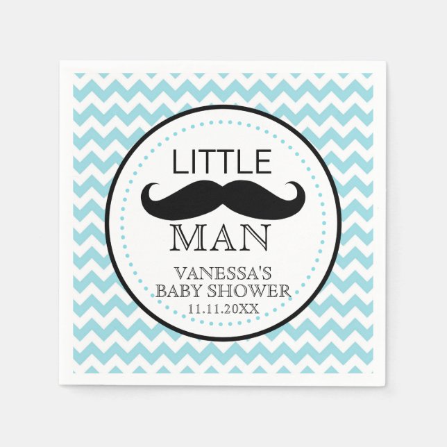 Moustache Lil' Little Man Baby Shower Theme Boy Napkin (Front)
