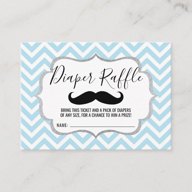 Moustache Lil' Man Diaper Raffle Ticket  Blue Enclosure Card (Front)