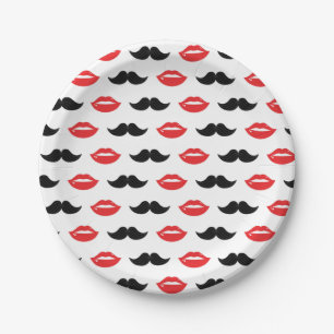 Moustache & Lips His & Hers Wedding Party Pattern Paper Plate