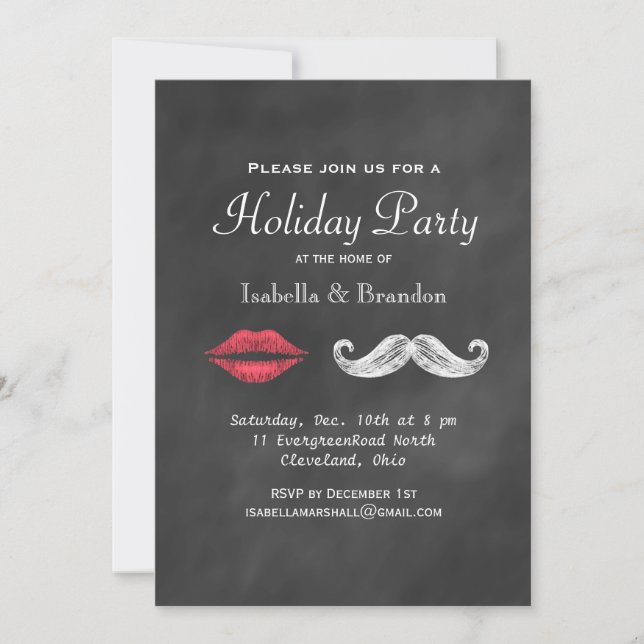 Moustache & Lips Holiday Party Invitation (Front)