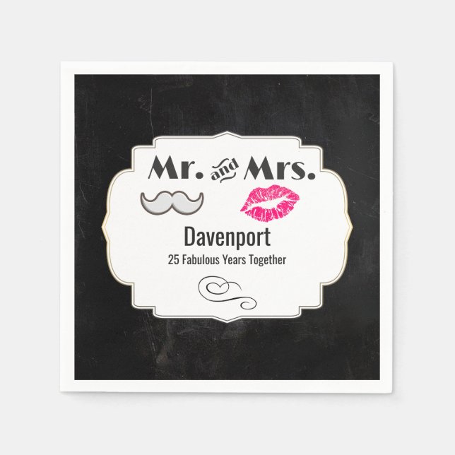 Moustache & Lips Mr. & Mrs. - Anniversary Napkin (Front)