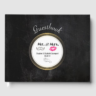 Moustache & Lips Mr. & Mrs. Black & Gold Wedding Guest Book