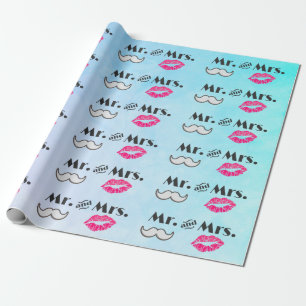Moustache & Lips Mr. & Mrs. Pattern Wrapping Paper