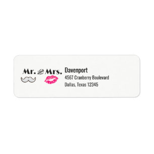 Moustache & Lips Mr. & Mrs Return Address Label