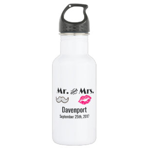 Moustache & Lips Mr. & Mrs. Wedding 532 Ml Water Bottle