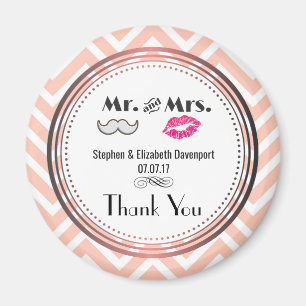 Moustache & Lips Mr. & Mrs. Wedding Thank You Magnet