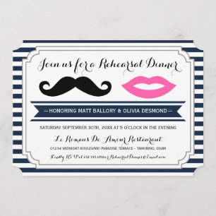 Moustache & Lips Rehearsal Dinner Invites