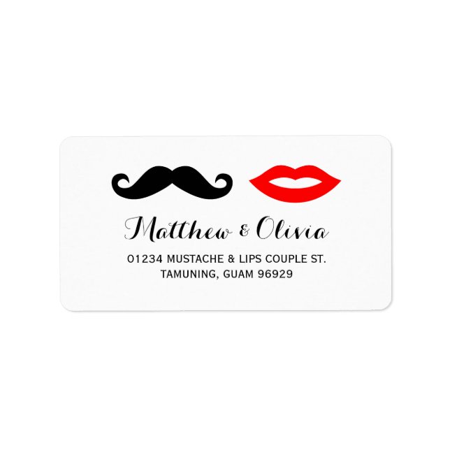 Moustache & Lips Wedding Address Labels (Front)