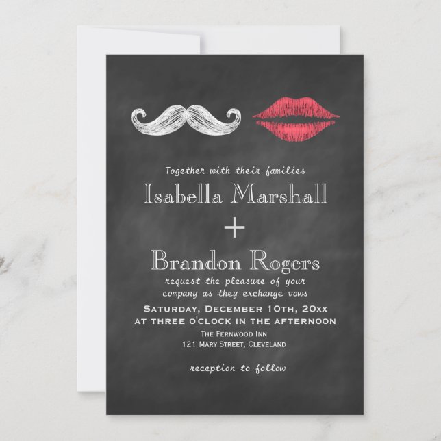 Moustache & Lips Wedding Invitation (Front)
