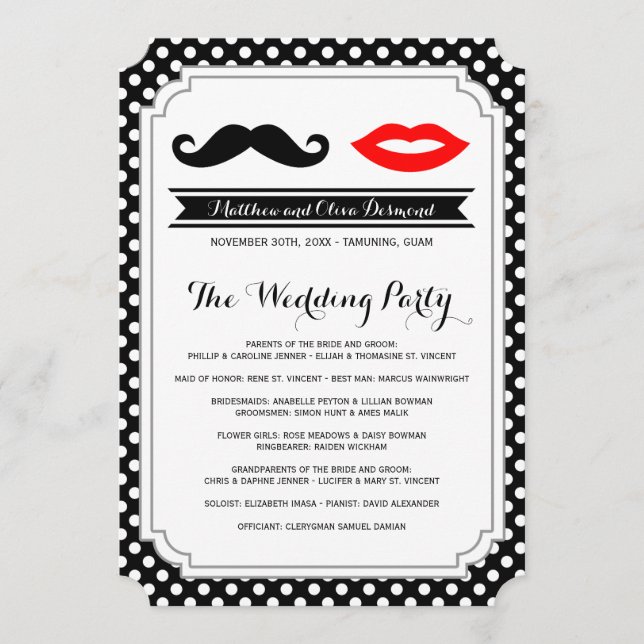 Moustache & Lips Wedding Programs (Front)
