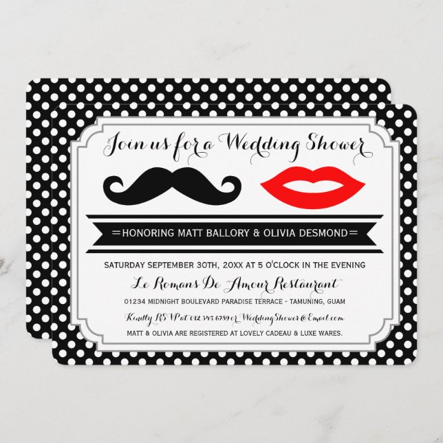 Moustache & Lips Wedding Shower Invites (Front/Back)