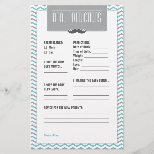 Moustache / Little Man Baby Predictions Card (Front)