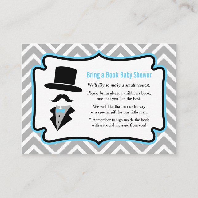 Moustache Little Man Baby Shower Book Request Enclosure Card (Front)