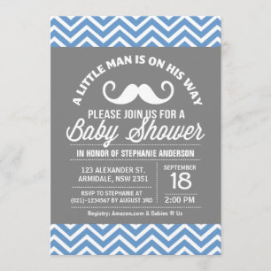 Moustache little man baby shower invitation
