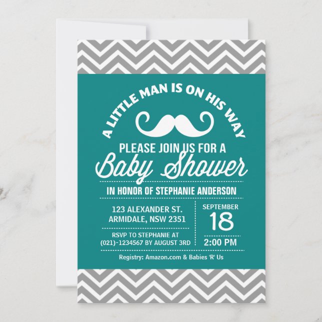 Moustache little man baby shower invitation (Front)