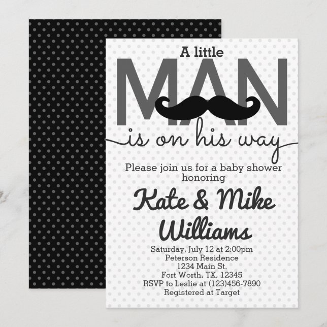 Moustache Little Man Baby Shower Invitation (Front/Back)