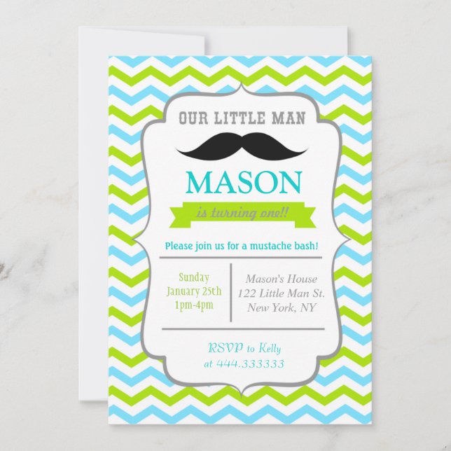 Moustache Little Man Birthday Party Invitations (Front)