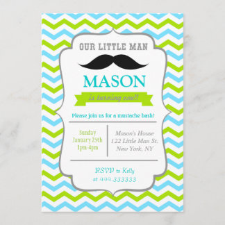 Moustache Little Man Birthday Party Invitations