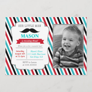 Moustache Little Man Birthday Party Invitations