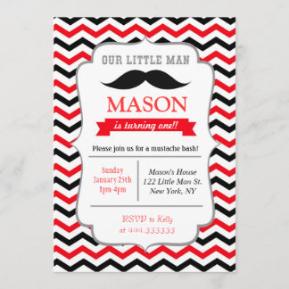 Moustache Little Man Birthday Party Invitations