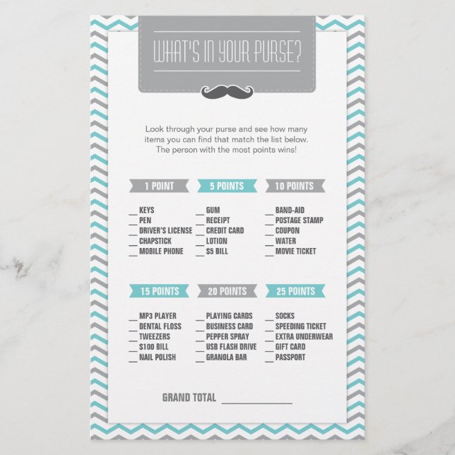 Moustache / Little Man What's in your Purse Game (Front)