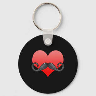 Moustache Love Heart Valentines Day Beard Men Funn Key Ring